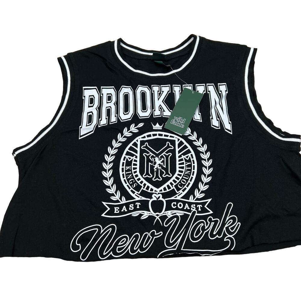 Wild Fable Women's Black Brooklyn Graphic Cropped Muscle Tank Top - XS - NWT